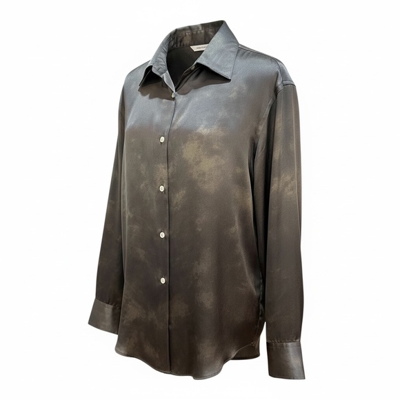 Armani Collezioni Tops - Armani Collezioni Green and Black Marbled 100% Silk Button Down Shirt